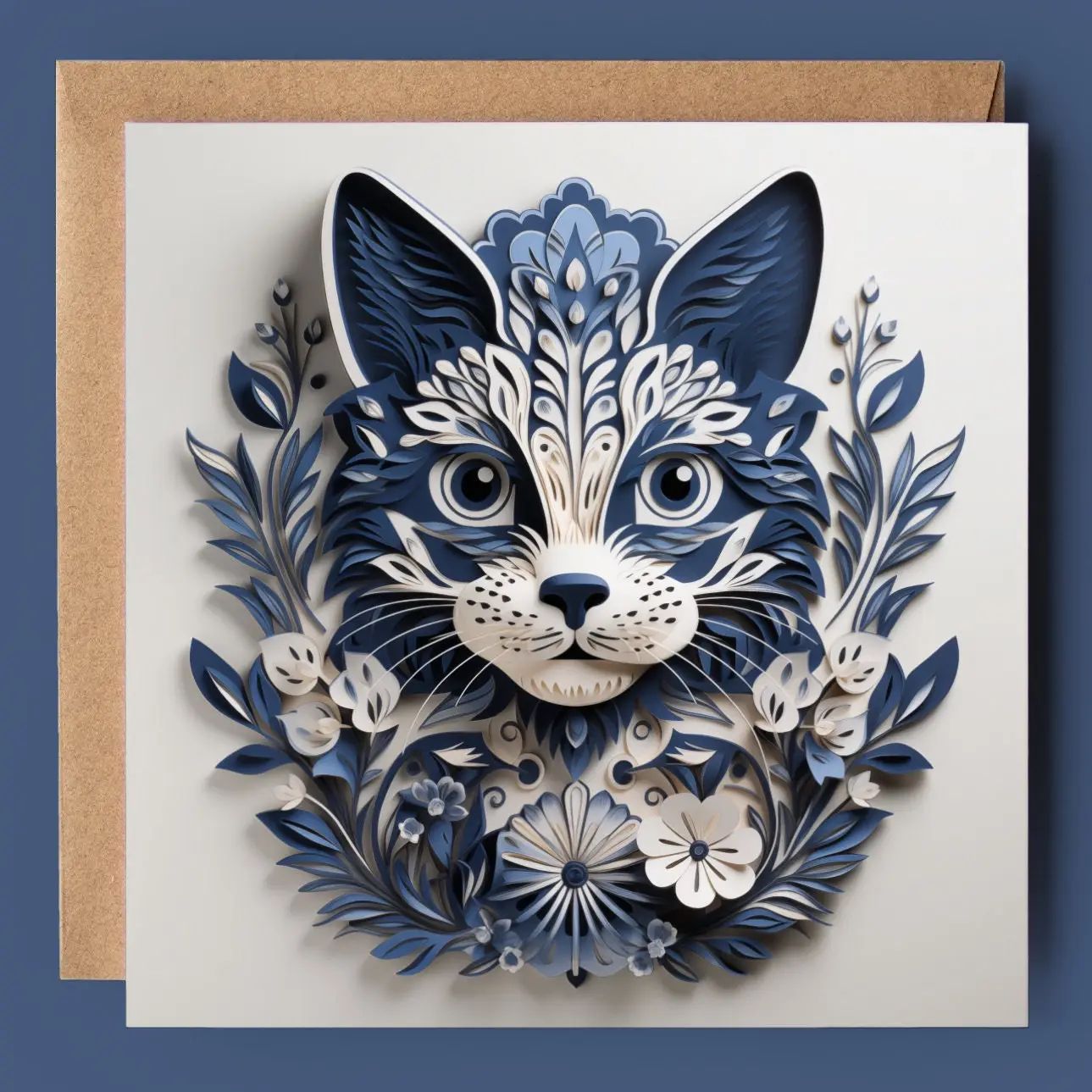 Floral Folk Art Cat 2D Printed Card