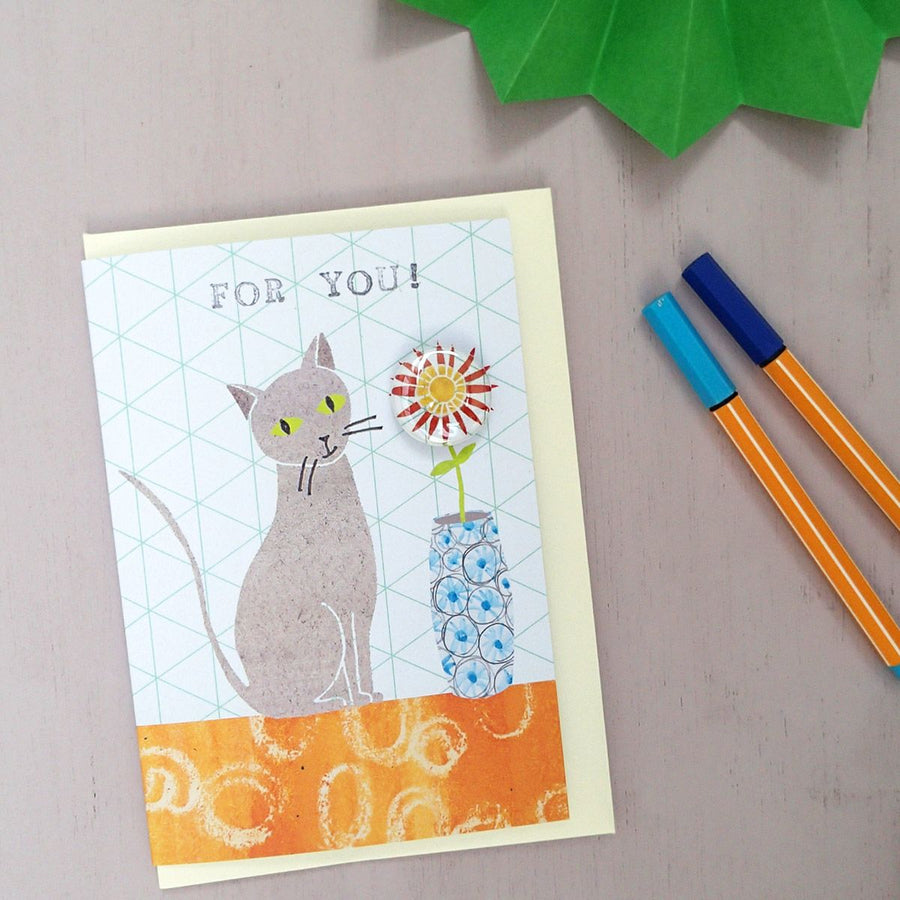 For You Cat Badge Greetings Card