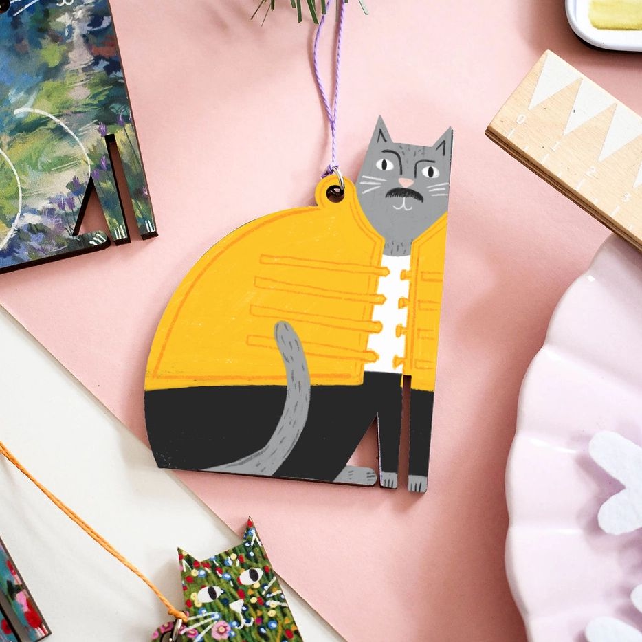 Freddie Meowcury Wooden Cat Hanging Decoration