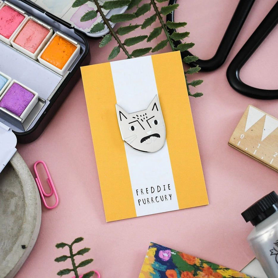 Freddie Purrcury Cat Musician Pin
