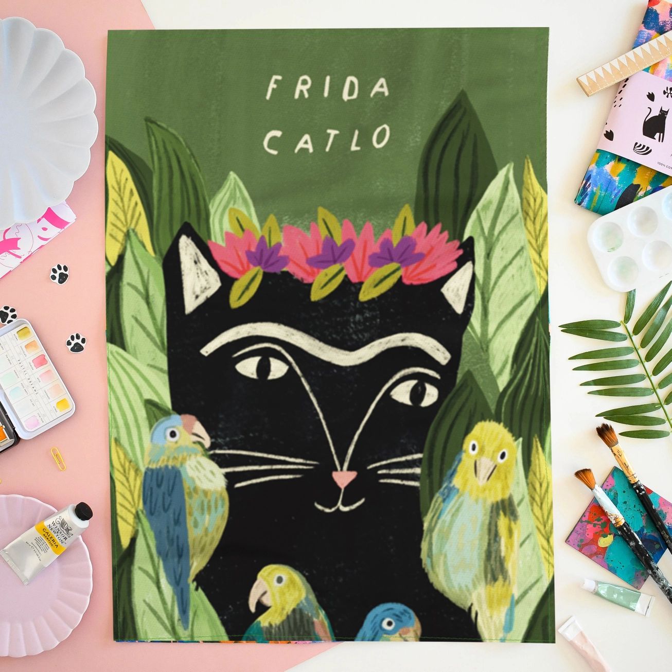 Frida Catlo Cat Tea Towel