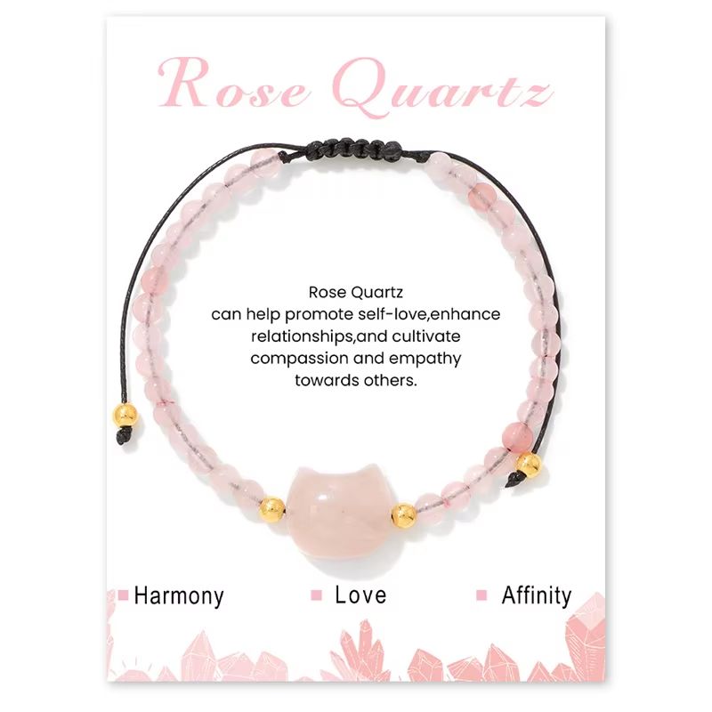 Cat Head Rose Quartz Friendship Bracelet