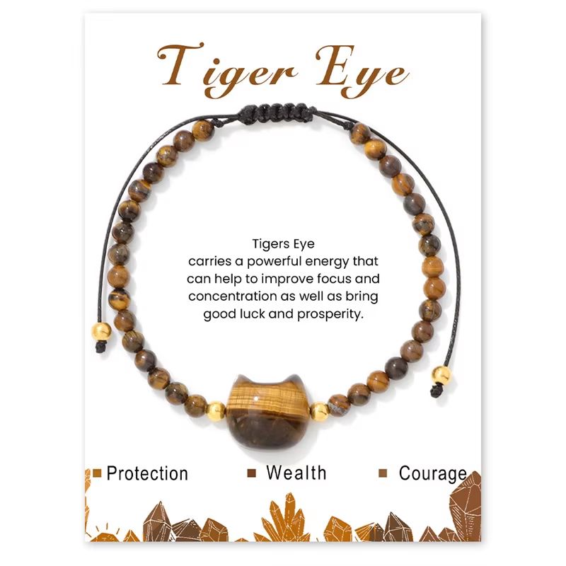 Cat Head Tigers Eye Friendship Bracelet