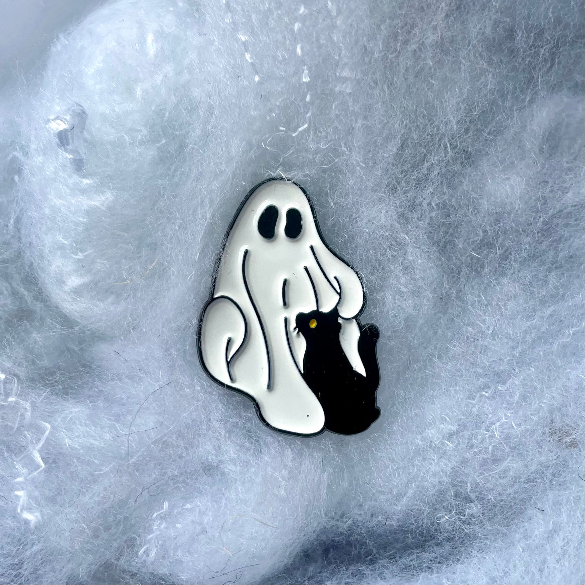 Halloween Cat Ghost Pin Badge