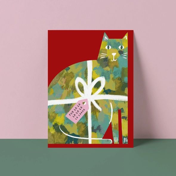 Fur La La La Cat Shaped Christmas Card