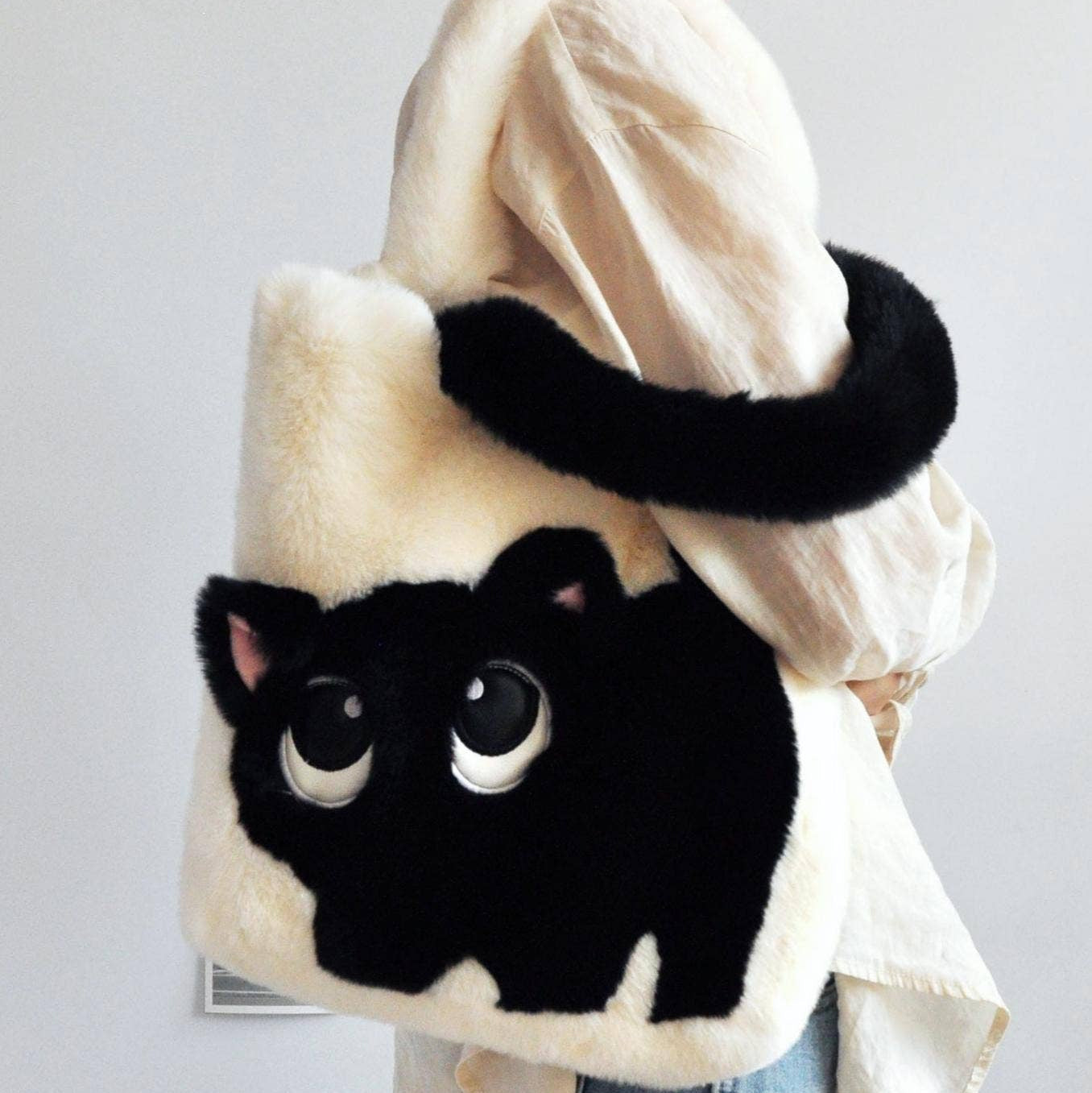 Cute Cat Faux Fur Shoulder Bag
