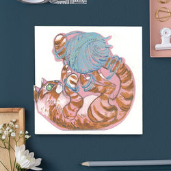 Ginger Cat & Wool Die Cut Greetings Card