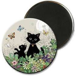 Black Kitty Fridge Magnet cats in the garden