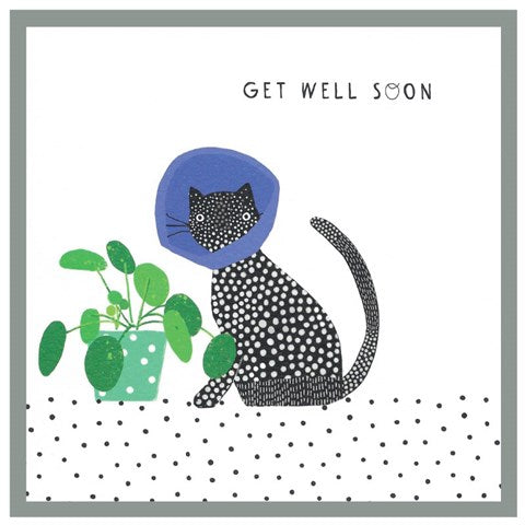 Get Well Soon Card Black and White Cat