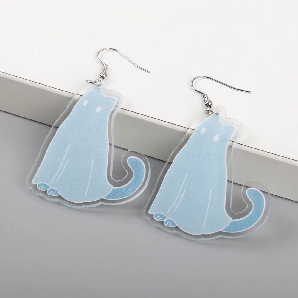 Blue Ghost Cat Acrylic Earrings