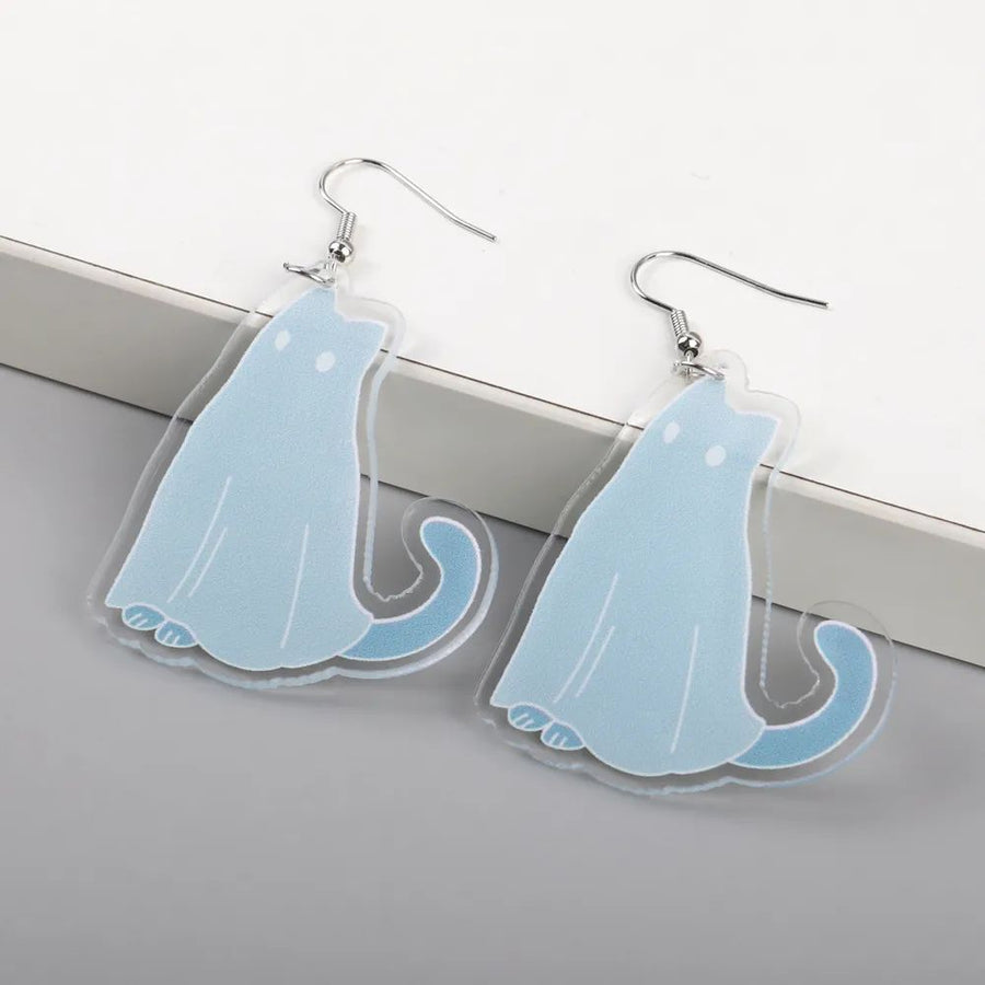 Blue Ghost Cat Acrylic Earrings