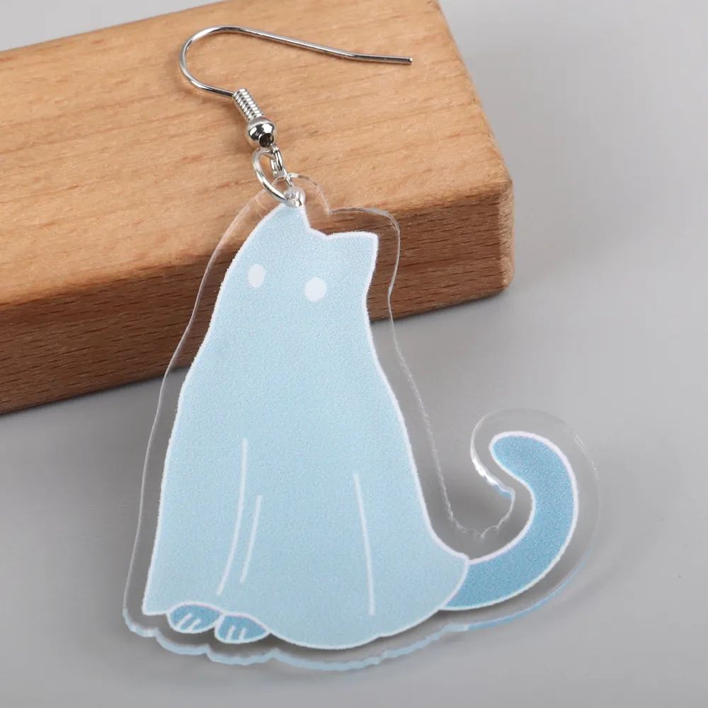 Blue Ghost Cat Acrylic Earrings