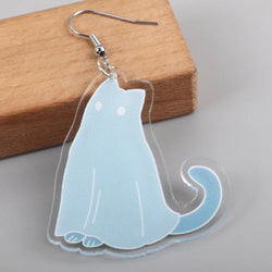 Blue Ghost Cat Acrylic Earrings