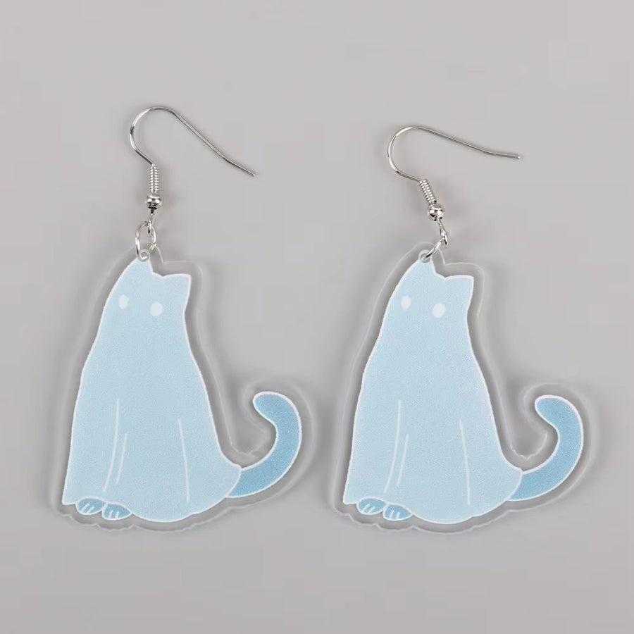 Blue Ghost Cat Acrylic Earrings