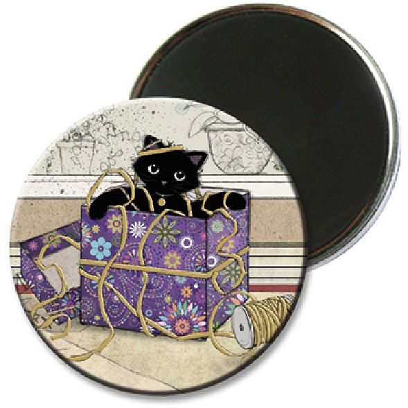 Black Kitty Fridge Magnet cat in a gift box