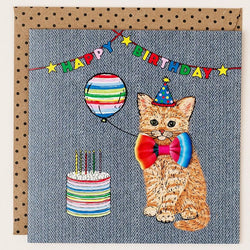 Ginger Cat Ribbon Birthday Card