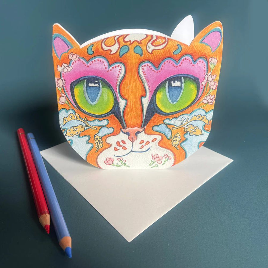 Ginger Cat Face Die Cut Greetings Card
