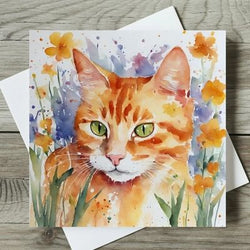 Ginger Cat Face Watercolour Card