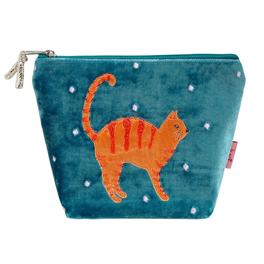 Walking Ginger Cat Velvet Cosmetics Pouch