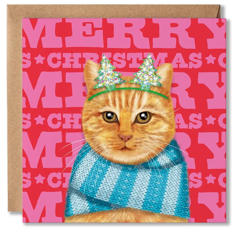 Ginger Tom Cat Merry Christmas Card