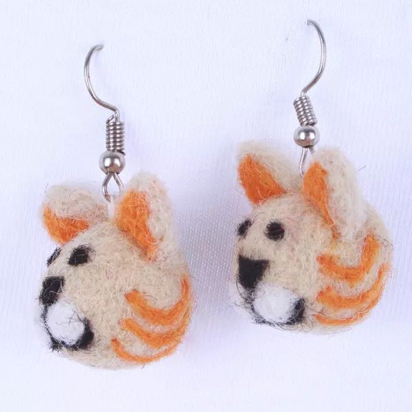 Pair of cat-shaped earrings on a white background