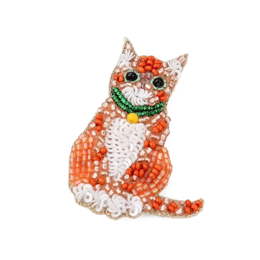 Ginger Cat Beaded Brooch