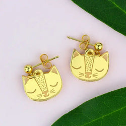 Gold Cat Acrylic Earrings