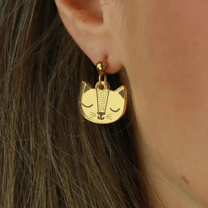 Gold Cat Acrylic Earrings