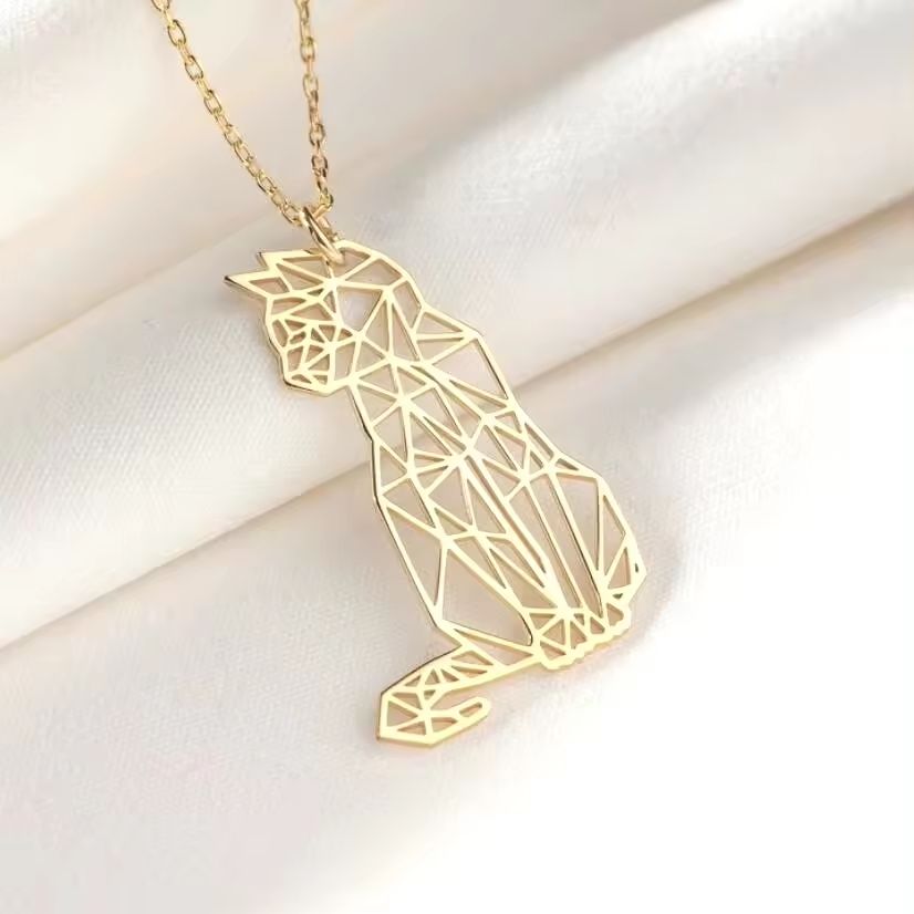 Gold Geometric Cat Pendant