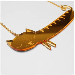 Gold Sausage Cat Acrylic Necklace