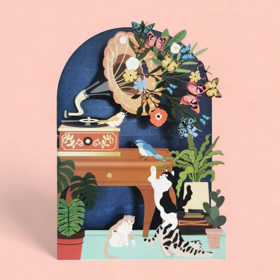 Gramophone Cats laser-cut Greetings Card