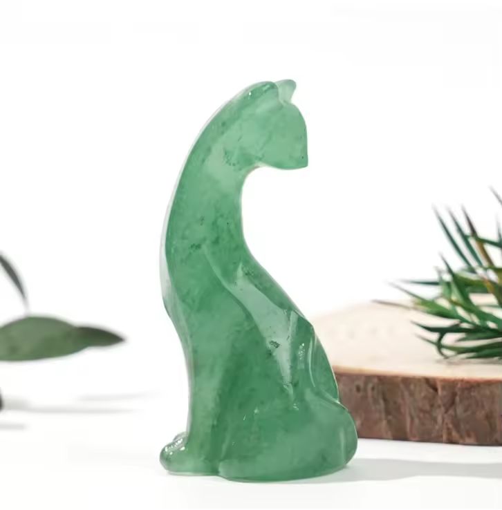 Green Aventurine Gemstone Stylised Cat May birthstone