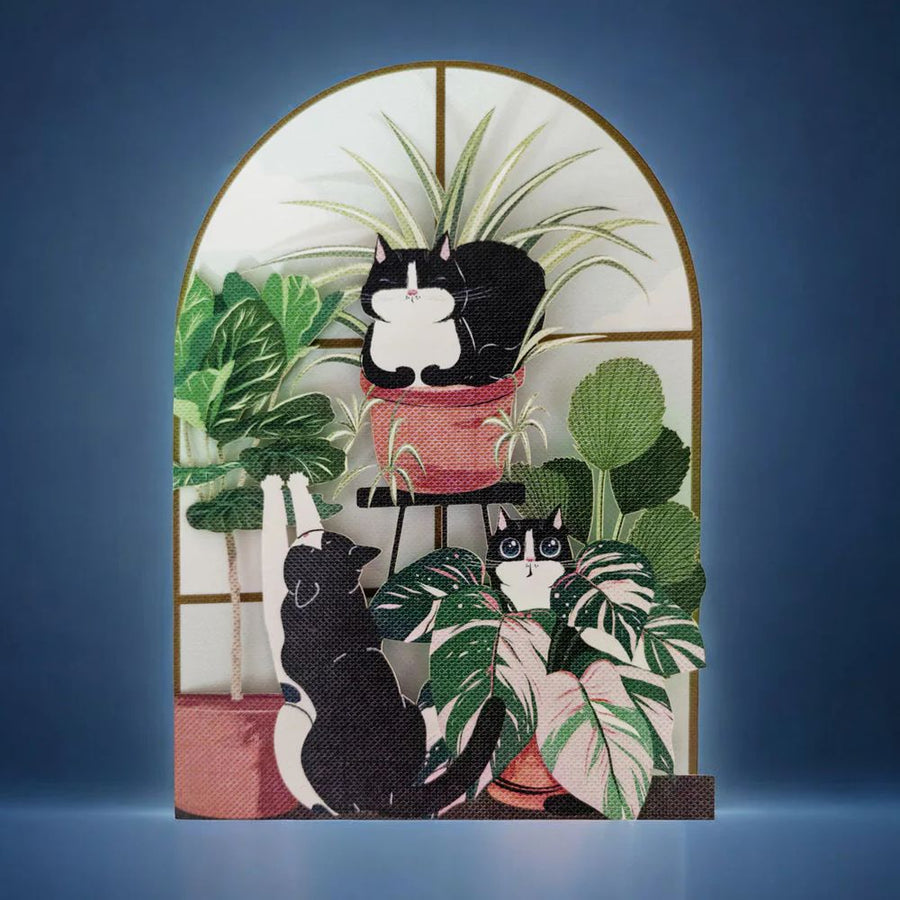 Greenhouse Cats Laser-Cut Greetings Card