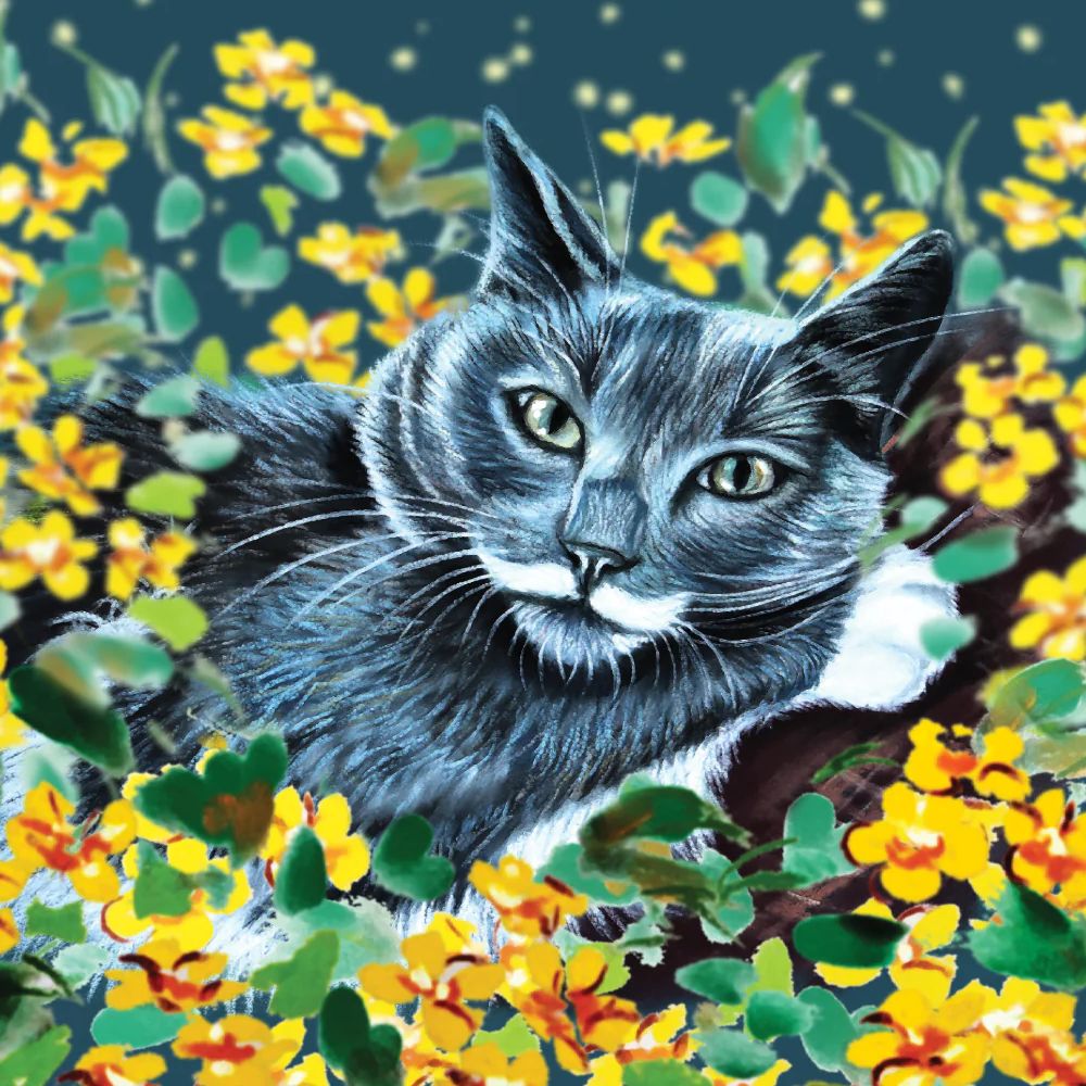 Grey Cat Art Greetings Card