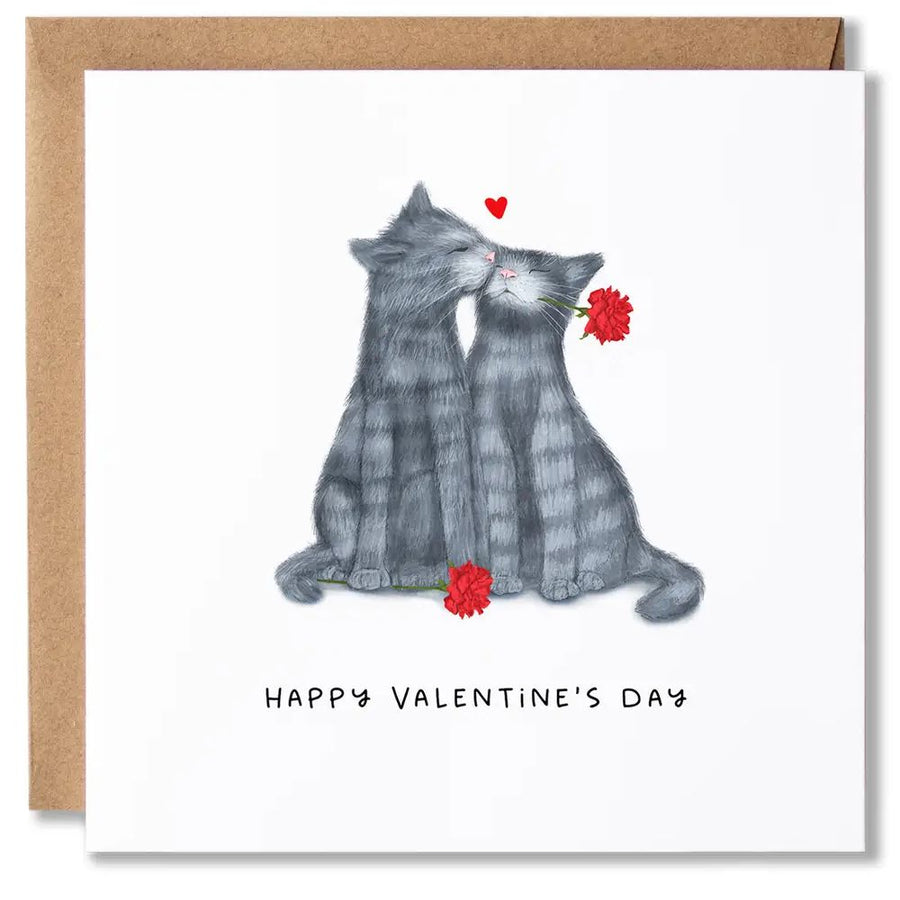 Grey Cats Kissing Valentines Card