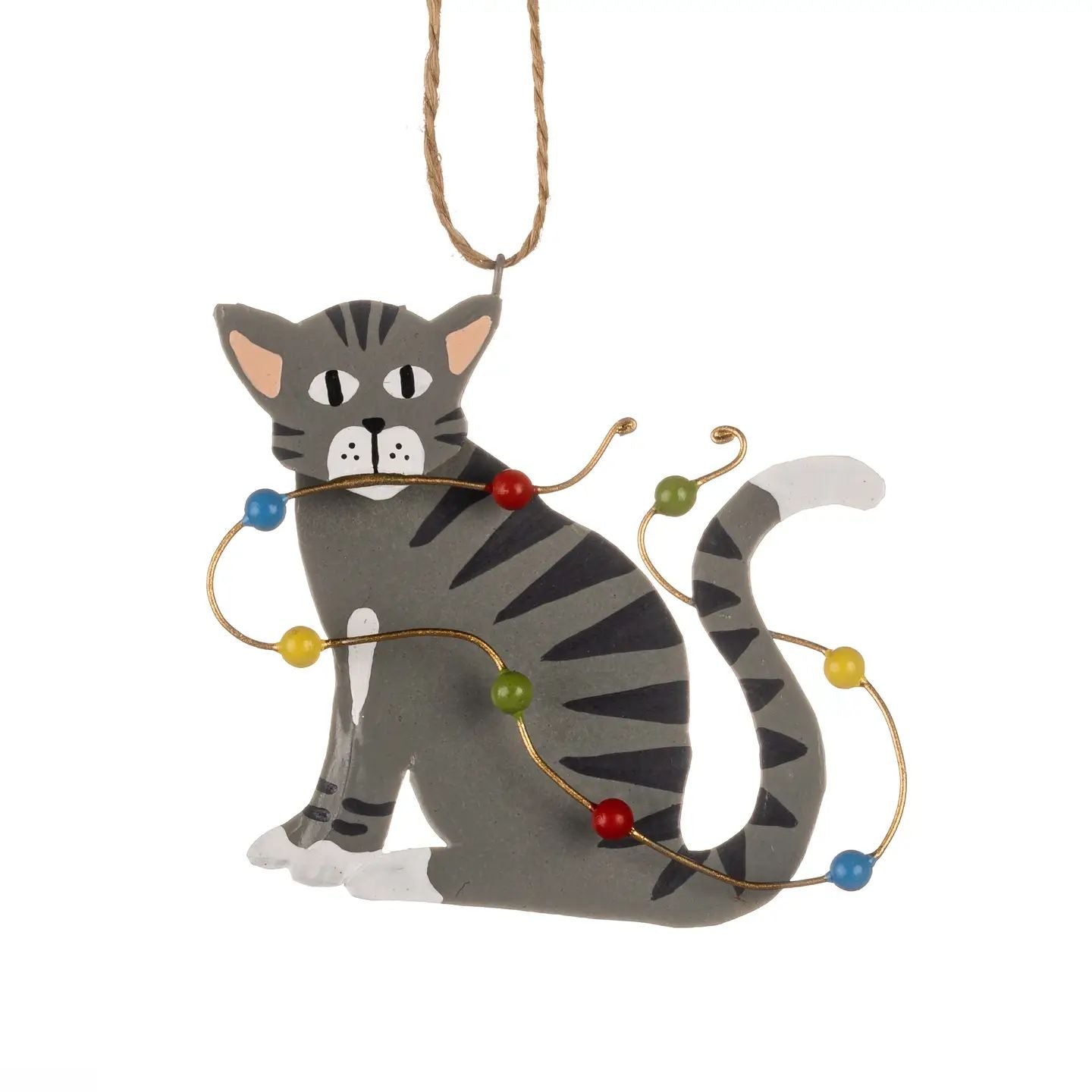 Fairy Lights Feline Decoration, Grey Cat