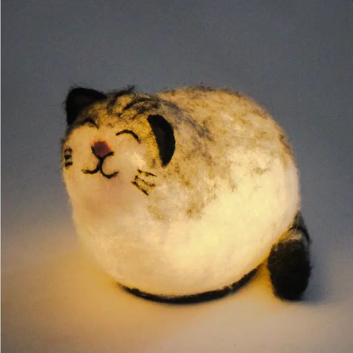 Grey Tabby Cat Felt Lamp