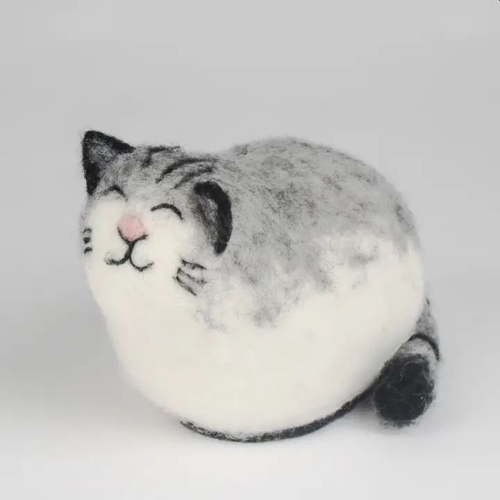 Grey Tabby Cat Felt Lamp