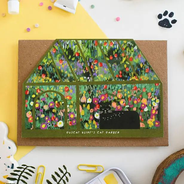 Guscat Klimt Cat Garden Card