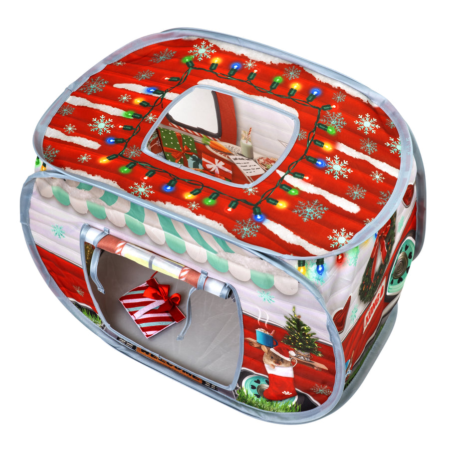 Festive cat cube showing top and side openings