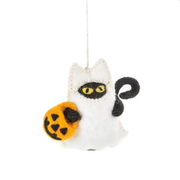 Handmade Felt Boo! Cat Hanging Decoration