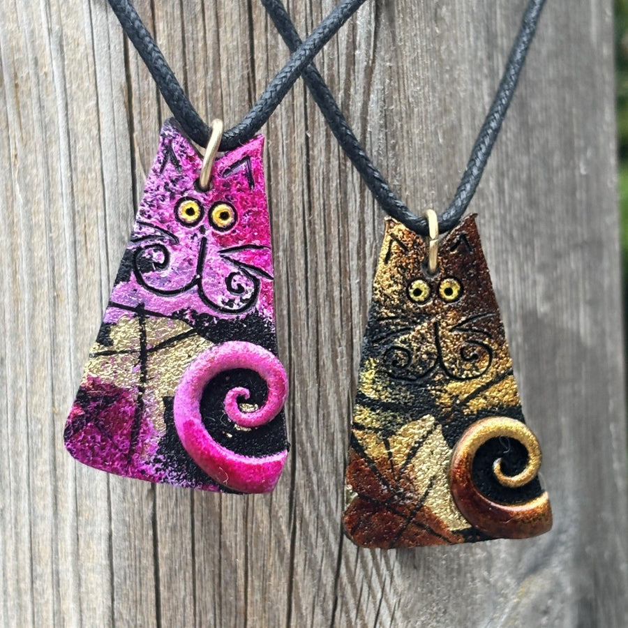 Pink Cat Art Pendant