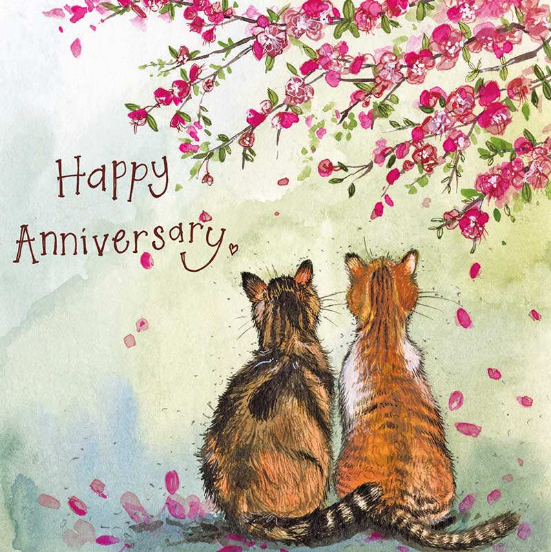Cats and Blossom Anniversary Card, by Alex Clark