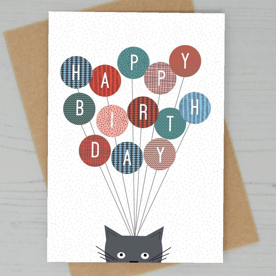 Cat Birthday Balloon Bunch Card