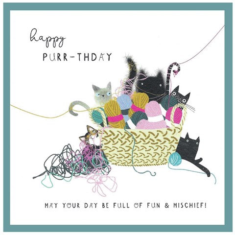 Happy Purr...thday Kittens in a Basket of Wool