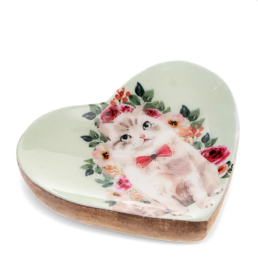 Feline Heart Shaped Trinket Dish