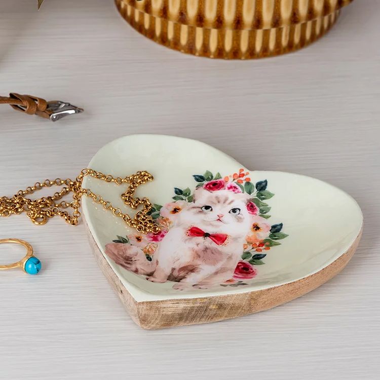 Feline Heart Shaped Trinket Dish