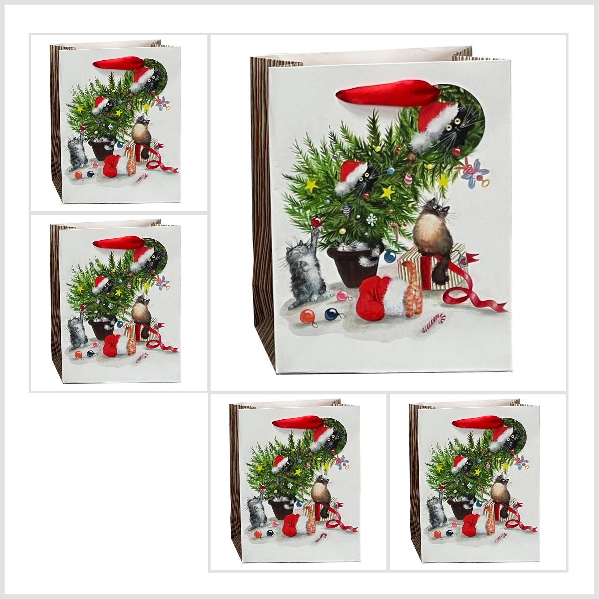 Christmas Cats Gift Bags, Pack of 5