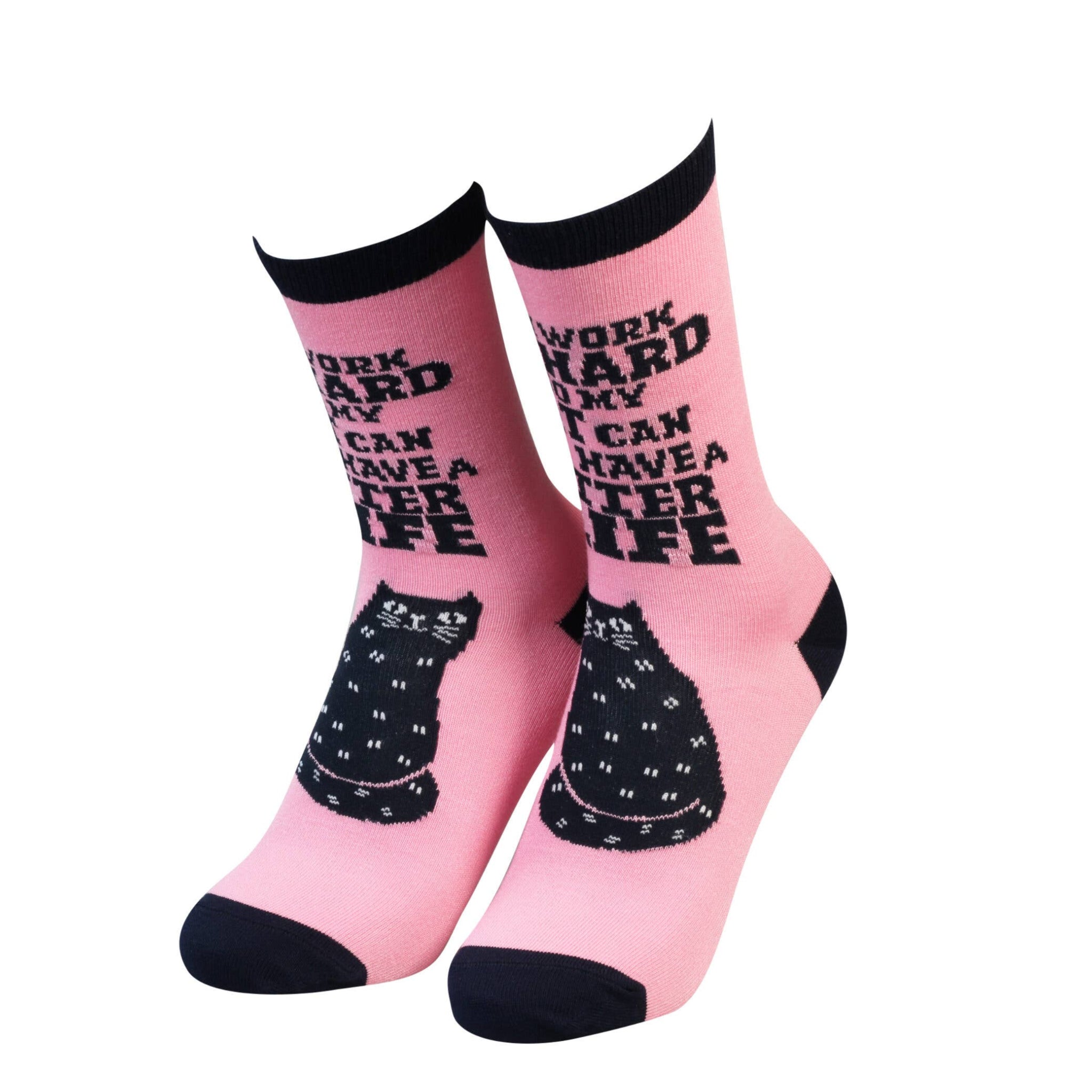 I work hard so my cat can have a better life Bamboo Socks UK 4-7