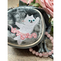 Grey Cat Velvet Jewellery Pouch